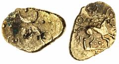 Celtic Coins The 'Haddenham' Collection of English Coins | Iceni, Uninscribed Coinage (50 BC - AD 50), 'Freckenham' Type, AV Stater, solid back-to-back crescents, four radiating spokes of pellets, pel