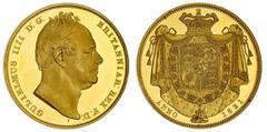 Milled - English Gold (g) NGC PF63+ UCAM | William IV (1830-1837), Pattern Proof Five-Pounds, 1831, struck from the Coronation 'W.W.' Crown dies in .999 Fine Gold, by William Wyon after Francis Chantr