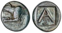 Ancient Greece and the Hellenistic World Argolis, Argos (330-270 BC), AR Triobol, forepart of wolf left, rev. Large A with triskeles below all within shallow incuse square, 2.45g (BCD Peloponnesos 107
