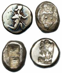 Ancient Greece and the Hellenistic World Kingdom of Lydia, Kroisos (c.561-46 BC), Siglos, 5.18g, confronted foreparts of lion and bull, rev. two incuse square punches, with a third ancient punch betwe