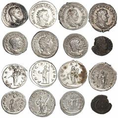 Roman Empire Roman Empire, Selection from Philip to Jovian (8): i) Maximinus I Thrax, AR Denarius, IMP MAXIMINVS PIVS AVG, laureate bust right, rev. P M TR P II COS P P Maximinus standing facing left 
