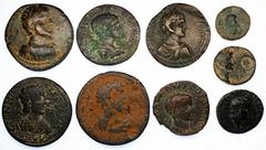 Roman Empire Roman Empire, a Selection of Provincial Bronze (9): i) Claudius, AE, Phrygia, Hierapolis, laureate head right, countermarked with the head of Helios, right, rev. Apollo standing right, ho