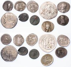 Sassanid Persia Parthian and Sassanid Selection (10): Mithradates II (121-91 BC) (2): i) AE Tetrachalkon, bust with long beard left, rev. Pegasos flying right, 3.22g (Sellwood 27.7), red patina, fine;