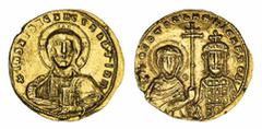 THE TRAJAN" COLLECTION OF BYZANTINE COINS" Byzantine Empire, Nicephorus II Phocas (963-969), AV Histamenon, Constantinople, + IhS XIS REX REGNANTInm, facing bust of Christ Pantokrator, holdnig right h