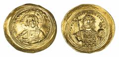 THE TRAJAN" COLLECTION OF BYZANTINE COINS" Byzantine Empire, Constantine IX Monomachus (1042-1055), AV Histamenon Nomisma, Constantinople, + IhS XIS REX REGNANTInm, facing bust of Christ Pantokrator, 