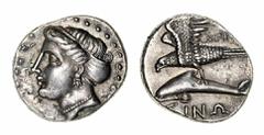 THE ESTAFEFETTE NO. 21" COLLECTION OF ANCIENT COINS" Paphlagonia, Sinope, AR Drachm, c. 330-300 BC, Agreos, magistrate, head of the nymph Sinope left, wearing her hair in a sakkos, with a triple-penda