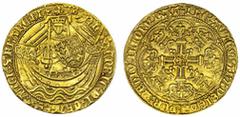 THE ESTAFEFETTE NO. 21" COLLECTION OF ENGLISH AND WORLD COINS" NGC MS62 | Henry V (1413-1422), Class C, Noble, Tower, h | EnRIC ' DI ' GRA ' REX ANGL ' S FRANC ' DnS hyB , King standing in ship, holdi
