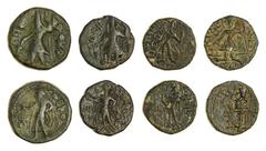 THE BARBARA MEARS COLLECTION OF INDIAN COINS Kushan Empire, Kujula Kadphises (c.30/50-80 AD), AE Tetradrachm, 11.95g; Di-Drachm, 4.23g, Zebu Bull right, nandipada symbol above, Kharoshthi letter right