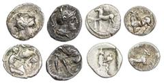 A Selection of Greek Fractionals (4): i) Lucania, Herakleia, AR Diobol, head of Athena right, wearing crested Attic helmet ornamented with hippocamp, rev. Herakles wrestling the Nemean lion, 0.88g (HN