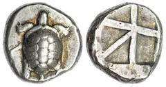 Islands of Attica, Aegina, AR Stater, "land tortoise" variety, struck c. 456-431 BC, tortoise seen from above, shell segmented, rev. incuse skew pattern with five compartments, faint A to corner, 12.4