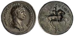 Roman Empire, Trajan (AD 98-117), AE Sestertius, Rome, struck 101-102, IMP CAES NERVA TRAIAN AVG GERM P M, laureate, draped and cuirassed bust right, rev. TR POT COS IIII P P, Trajan riding horse righ