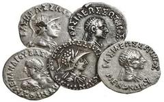 Indo-Greek, Menander (c.160-145), Drachms (5), helmeted bust right (2), diademed bust right (2), bust left with javelin (MAC.1772, 1773, cf.1774, 1779, 1785), generally very fine (5)