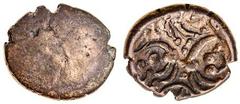 Celtic, uninscribed coinage c.50 BC, base Gold Stater, 4.46g, Savernake Forest type, plain with trace of design, rev. horse right, wheel below, various symbols in fields (Mack 62; BMC 361-64; Rudd ABC