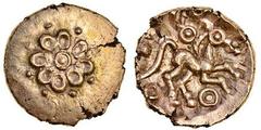 Celtic, Trinovantes, Addedomarus (c.45-25 BC), Gold Quarter Stater.1.36g, floral device, pellets around, rev. horse right, symbols in fields (Mack 271; BMC 2416; Rudd ABC 2536; S.203), well centred wi
