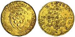 Italy, Florence, Alessandro de'Medici (1532-37), Scudo d'oro, 3.38g, undated, alexander. med. dvx. r.p. floren, shield with coronet, small sun above, rev. virtvs. est. nobis. dei., cross, rings in ang