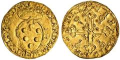 Italy, Florence, Alessandro I de'Medici (1531-36), Scudo d'oro del Sole, 3.33g, alexander. med. r.p. floren. dvx, crowned shield, rev. virtvs. est. nobis. dei, cross, cherub heads in angles (CNI.8-11;