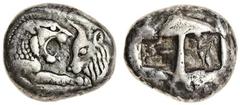 Kingdom of Lydia, Kroisos (560-546 BC), AR Stater or Double Siglos, 10.49g, forepart of lion right, confronting forepart of bull left, rev. two square punches side-by-side (cf Boston 2070; Traité 407)