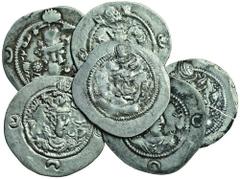Sasanian, Peroz I (459-84), Drachms (2), Kavad I (second type 498-531), Drachm, Khusru I, Drachms (3), Hormazd IV, Drachm, Yazdgard III, Drachm, the coin of Peroz cracked, some mis-struck, fine to ext