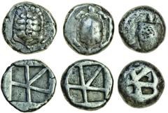 Ancient Coins Aigina (early 5th cent. BC), AR Stater (3), 11.82g, sea turtle, rev. incuse square of "skew" pattern (cf SNG Delepierre 1512ff), almost fine, 12.32g (c.457-431 BC), tortoise, rev. incuse