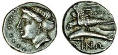 Ancient Coins Paphlagonia, Sinope (c.330-300 BC), AR Drachm, 5.04g, head of the nymph Sinope left, her hair in sphendone, rev. in, sea-eagle on dolphin left, magistrate's name ape (SNG BM 1460), toned