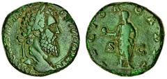 Ancient Coins Didius Julianus (28th March - early June AD 193), AE Sestertius, laureate head right, imp caes m did sever ivlian avg, rev. rectros orbis, s-c, Didius standing left, holding globe (RIC 1