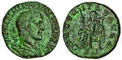 Ancient Coins Gordian I, Africanus (AD 238), AE Sestertius, laureate, draped and cuirassed bust right, rev. secvritas avgg sc, Securitas seated left, holding sceptre (RIC 11; BMC 12; RCV 8452), green 