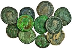 Ancient Coins Gordian III - Philip I, Sestertii, Gordian III (3), revs. Mars walking right, Laetitia standing left, Victory advancing left, Philip I (4), revs. Aequitas standing left, four standards, 