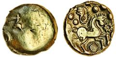 Celtic Coins (x) Celtic, Early Uninscribed coinage (mid to late 1st century BC), gold Stater, 5.59g, 'Whadden Chase' type, remains of wreath, rev. horse right, wing motif above, cog wheel in front, be