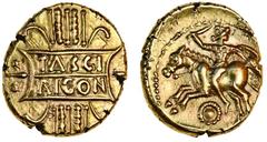 Celtic Coins (x) Celtic, Catuvellauni, Tasciovanus (late 1st century BC-early 1st century AD), gold Stater, 5.52g, tasci ricon, vertical wreath, rev. horseman charging left, holding sword and shield, 