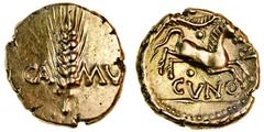 Celtic Coins (x) Celtic, Catuvellauni and Trinovantes, Cunobelin (c.AD 8-41), gold Stater, 5.38g, plastic type, ear of corn, ca to left, mv to right, rev. cvno, horse right, b before, branch and pelle