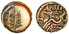 Celtic Coins (x) Celtic, Dobunni (mid 1st century BC to mid 1st century AD), Anted type, gold Stater, 4.99g, tree symbol, rev. ante [rig] ov triple-tailed horse right, wheel and x below (Mack 386; Rud