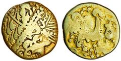 Celtic Coins Celtic, Gallo-Belgic Issues (c.150 BC - c.50 BC), gold Stater, 7.22g, Gallo-Belgic A (Ambiani), laureate head left, rev. horse left (M.3; S.2; V.12), old scratches on obverse, about fine.