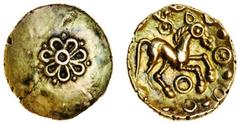 Celtic Coins Celtic, Trinovantes, Addedomaros (late 1st century BC), gold Quarter-Stater, 1.39g, flower, rev. horse right (M.271; S.203; V.1608), pale yellow gold, good very fine. Subject to 20% VAT o