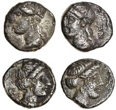 Ancient Coins Cyprus, Salamis, Pnytagoras (c.351-332 BC), AR Tetrobol, 2.19g, head of Aphrodite left, ?N behind, rev. head of Artemis right (BMC 80-81), and another similar, 2.18g, both with some depo