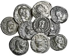 Ancient Coins Late 2nd-early 3rd Century Denarii, (9) of Septimius Severus (4), laureate head right, rev. VICT AVG, Victory left (Eastern mint), another, rev. PACI AETERNAE, Pax seated left, another, 