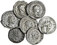 Ancient Coins 3rd Century Antoniniani (6), of Elagabalus (AD 218-222), radiate, draped and cuirassed bust right, rev. FIDES EXERCITVS, Fides seated left, holding eagle and standard, another standard b