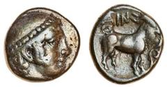 Ancient Thrace, Ainos (c.427-424 BC), AR Diobol, 1.31g, head of Hermes right, wearing petasos, rev. AIN, goat standing right, stylised vine-tendril before (May 194), cabinet tone, very fine.
