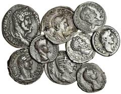 Ancient Coins Roman silver Denarii, comprising a Tribute Penny of Tiberius (AD 14-37), laureate head right, rev. Livia as Pax seated right (RIC 30; RSC 16a), Antoninus Pius (AD 138-161), bare head rig