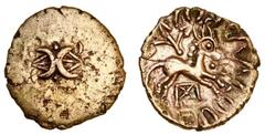 Celtic Coins Celtic, Trinovantes, Addedomaros (late first century BC), gold Quarter Stater, 1.24g, X box type, opposing crescents with pellets around in central field, rev. [..]dedomaros, horse right,