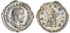 Ancient Coins Pupienus (AD 238), AR Denarius, laureate, draped and cuirassed bust right, rev. PAX PVBLICA, Pax seated left, holding branch and sceptre (RIC 4; RSC 22), about extremely fine.
