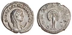 Ancient Coins Diva Mariniana, wife of Valerian, AR Antoninianus, veiled and draped bust on crescent right, rev.CONSECRATIO, peacock standing facing, tail in splendour (RIC 3; RSC 3), very fine, revers