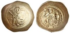 Ancient Coins Nicephorus III (AD 1078-1081), Electrum Histamenon, 4.23g, Constantinople, Christ enthroned facing, right arm raised in benediction, rev. crowned figure of Nicephorus standing facing, we