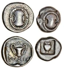 Ancient Coins-Greek Silver Boeotia, Thebes (c.470-440 BC), AR Hemidrachm, 2.92g, Boeotian shield, rev. amphora within incuse square, to right (BCD 369), good fine, another of Boeotian Federation (c.39