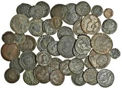 Ancient Coins-Roman Bronze Fourth century bronze Folles, comprising Maxentius (3), one with his bust left, wearing imperial robe and holding eagle-tipped sceptre, Licinius I (3), Licinius II, Constant