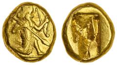 Ancient Coins-Greek Gold Kingdom of Persia, time of Darius I to Xerxes II (c.485-420 BC), AV Daric, 8.36g, Lydia, the Great King in kneeling-running attitude right, holding spear and bow, rev. oblong 