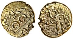 Celtic Coins Celtic, North East Region, Corieltavi, gold Stater, 5.85g, wreath, rev. disjointed horse right, zig-zag in exergue(ABC 1719; S.28), very fine.