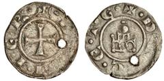 European Medieval Sidon, Balian Grenier (1229-40), billon Denier, 0.73g, +denier, cross, rev. + d[e s]eete, building with dome (Met.213; Schl. V, 8), pierced, very fine, very rare. Purchased from Vecc