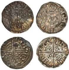English Hammered Silver Henry III (1216-1272), Long Cross Coinage, Pennies (2), Exeter, Phase 2, Class 2bí1, Robert, 1.41g, rev. rob ert one cce, the obverse slightly double struck, toned, fine, Cla