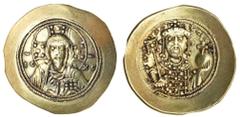 Ancient Coins Michael VII (AD 1071-1078), Electrum Histamenon Nomisma, 4.36g, nimbate and draped bust of Christ facing, right hand raised in benediction, and holding Gospels in left, ic-xc, rev. crown