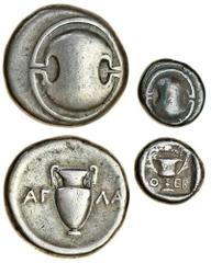 Ancient Coins Boeotia, Thebes (c.363-338 BC), AR Stater, 12.01g, Boeotian shield, rev. amphora, aa across field (BCD 551; HGC 1334), together with a Hemidrachm, 2.64g (c.425-375 BC), Boeotian shield, 